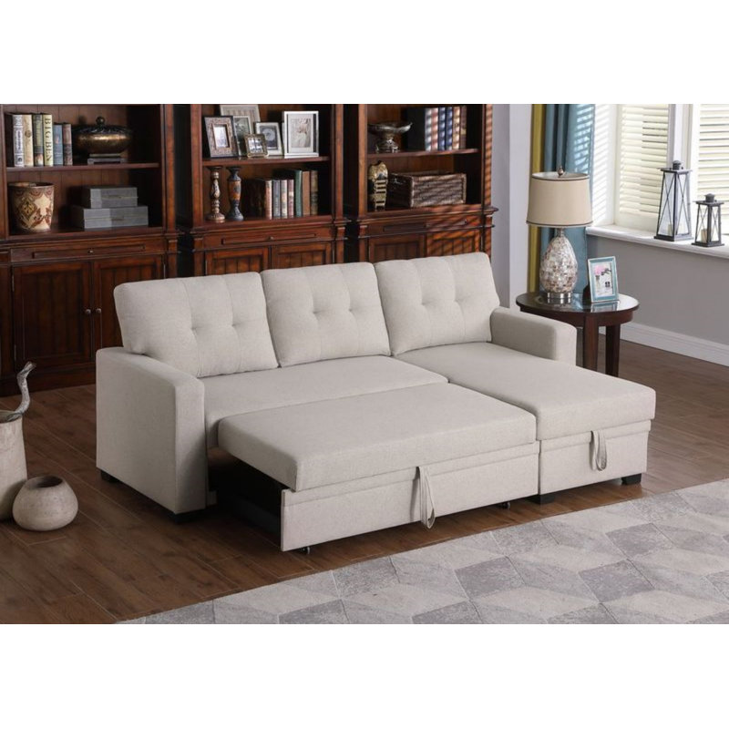 Canapé modulaire convertible rembourré avec méridienne coulissante, Beige