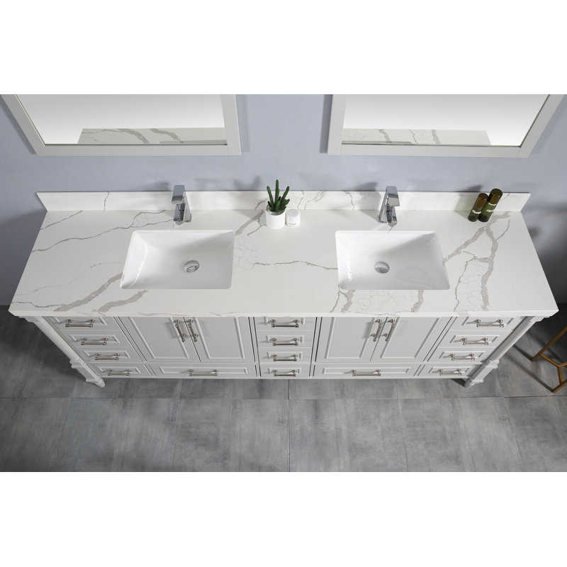 Ensemble de meuble-lavabo double 84 po Muirhead, Gris Coventry, Calacatta, Nickel brossé