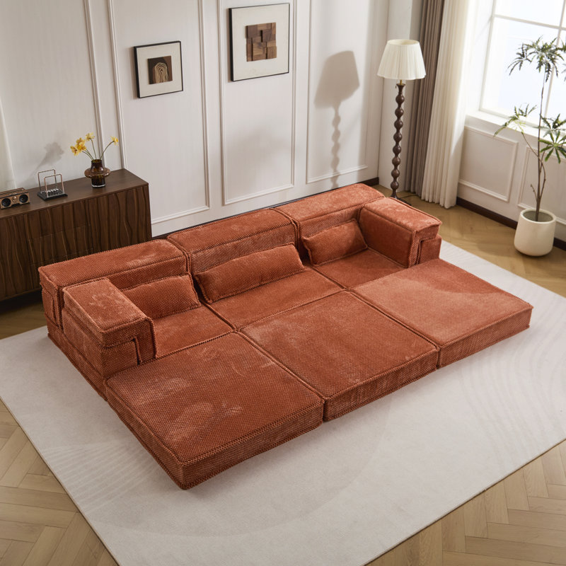 Compression Mahjong Sofa,Convertible Floor Sofa Bed,Diy Boneless Modular Sectional Sofa,No Assembly Required,Circle Fleece Fabric,Oversized 3 Seater With 3 Pillows