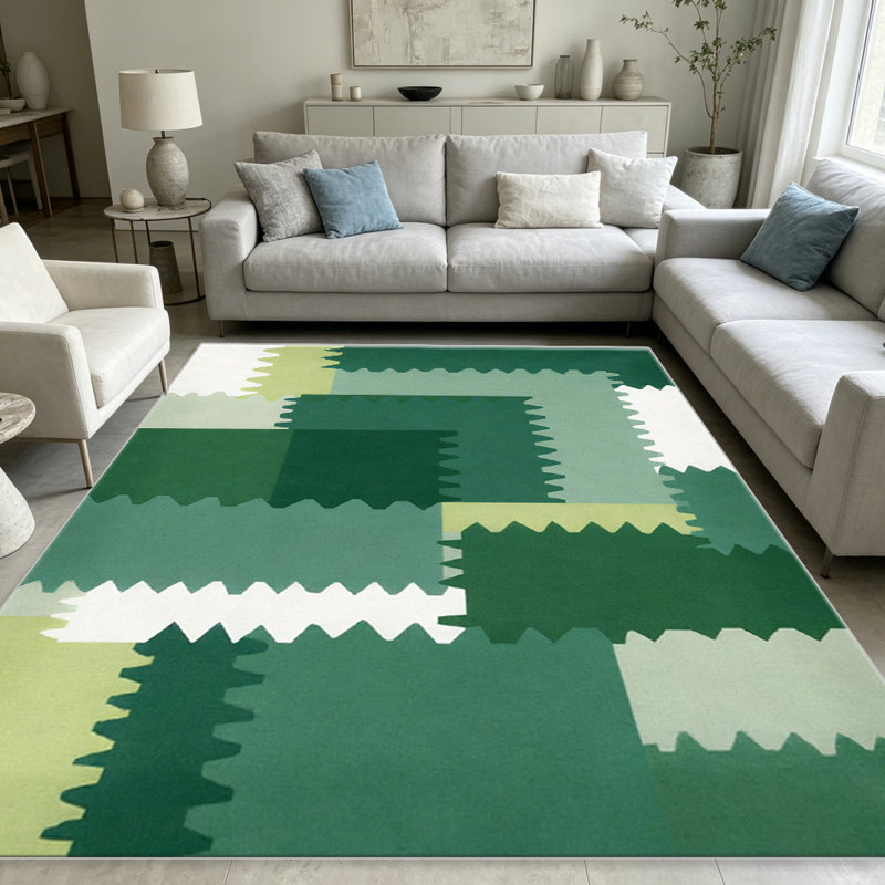 Dark Green Serrated Patchwork carpet-easy to clean, machine-washable, soft and comfortable; suitable for door mats, kitchens, living rooms, bedrooms, corridors, and laundry areas. Easy to clean, durable carpet for home decoration.
