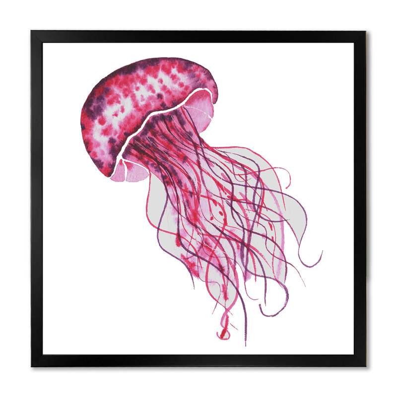 Mignonne méduse rose - sur, Impression noire sur toile encadrée, H 16 po x l 16 po x P 1 po