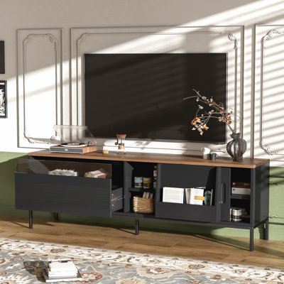 70.8'' Modern TV Stand for TVs up to 75 Inches, Entertainment Center with Storage Space, Sliding Doors, Adjustable Shelves and Metal Frame