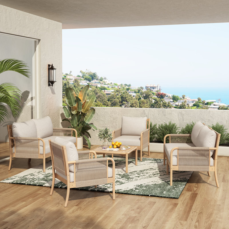 Ensemble de conversation d'extérieur en bois d'acacia 5 pièces Ranny