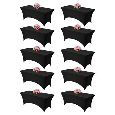 Nappe pour événements ajustés rectangulaires de 6 pi, housses de table extensibles noires infroissables, protecteur de nappe en spandex lavable, pour les fêtes, les mariages, les cocktails, les banquets et les fêtes
