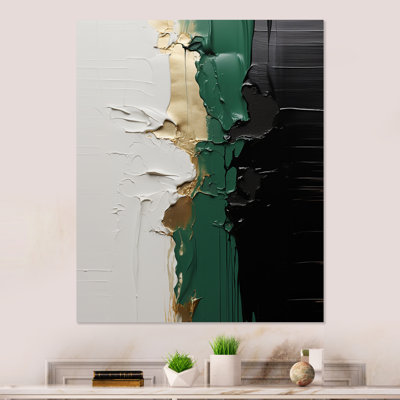 Golden Green And Black Ink Merge V - Abstract Metal Wall Art