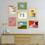 Multicolore Mid-Century pastel paysage abstrait géométrique minimalisme encadré sur papier, 7 pièces-92573527-92573528