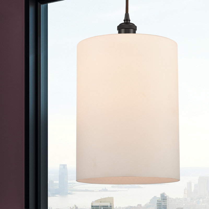 Luminaire suspendu cylindrique à 1 lumière Leilani, Bronze huilé, Ampoule DEL 6 watts Vinage, Blanc mat