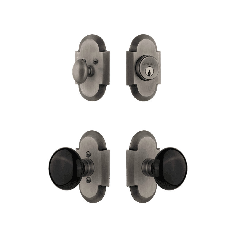 Nostalgic Warehouse Cottage Entry Set with Brown Porcelain Knob, 2.75", White/Antique Brass