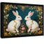 Art encadré noir Deux lapins mignons entourés de feuilles dorées, reproductions d'art encadrées de style rétro-612849838