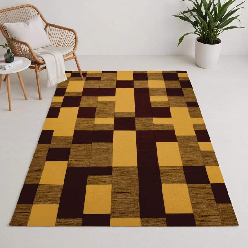 Checkered Brown Indoor and Outdoor Area Rug, Rectangle 9' x 12'