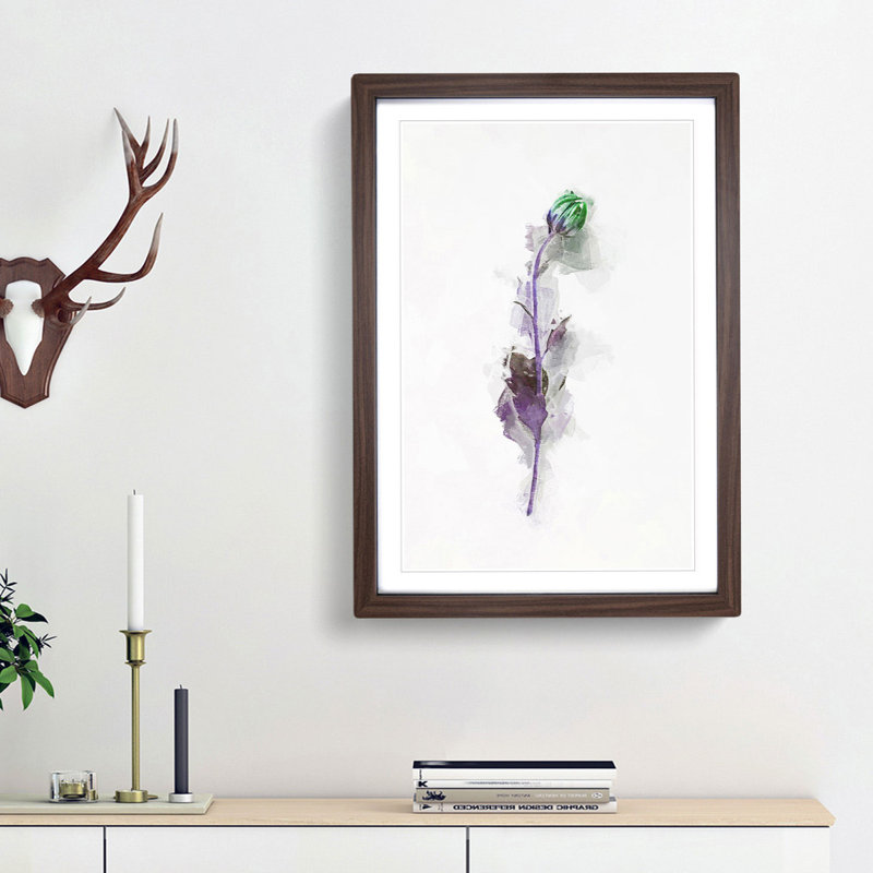 A Single Purple Flower in Abstract - Framed Print, 87cm H x 62cm W x 2cm D, Walnut Framed