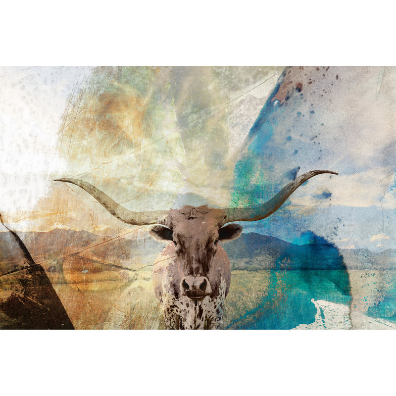 Longhorn - peinture sur toile tendue, H 32 po x l 48 po x P 1,25 po