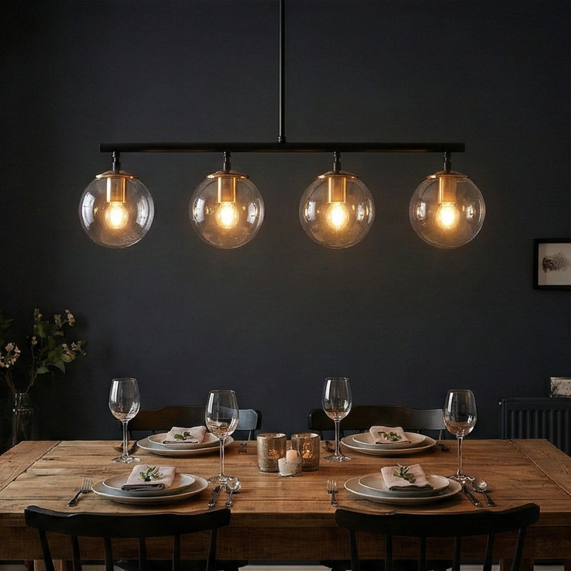 Plafonnier semi-encastré linéaire avec culot en verre 4 lumières Aris, Clair, Noir