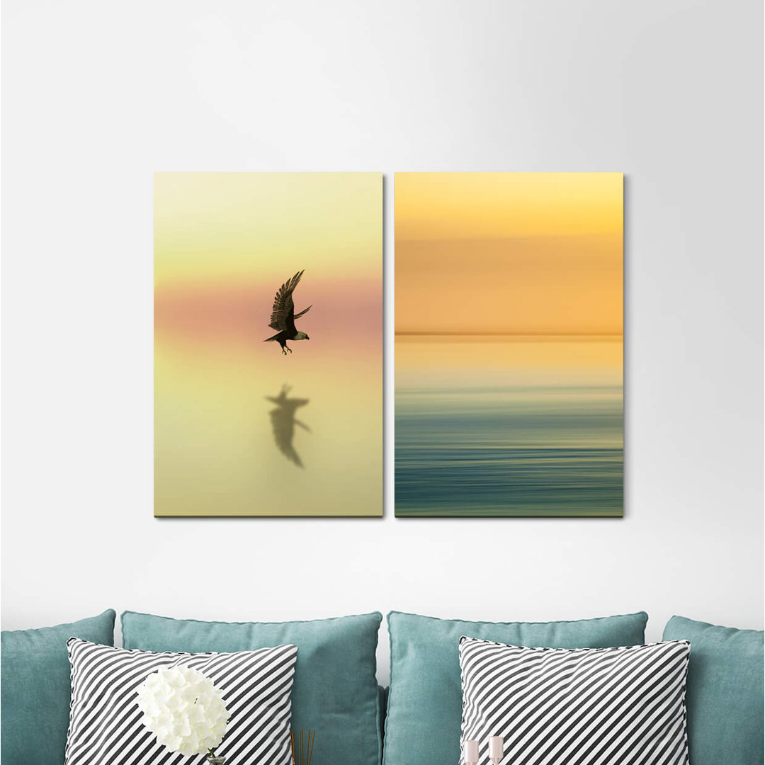 2-tlg. Leinwandbilder-Set - Fotografie „Horizon Orange Bald Eagle Eagle Majestic Water Freedom”