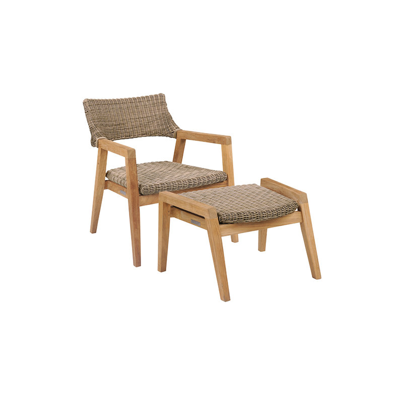 Spencer Outdoor Teak Ottoman, Teak, Willow