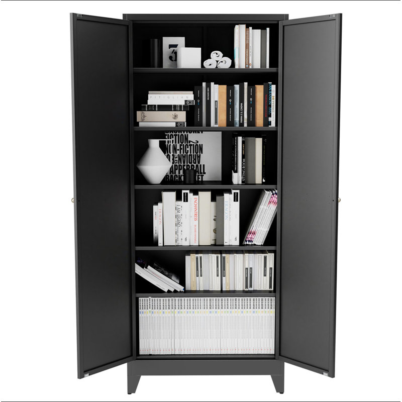 Armoire de cuisine 75 po en métal noir avec 5 tablettes réglables (capacité de 180 lb), armoire de cuisine autoportante avec tablettes réglables, vaisselle dans la cuisine, garde-manger, salle à manger