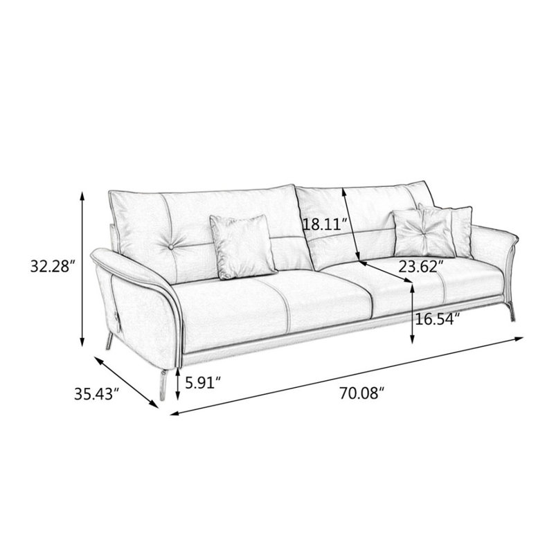 Causeuse coussin orange en cuir véritable, Orange, H 32,28 po x l 70,08 po x P 35,43 po
