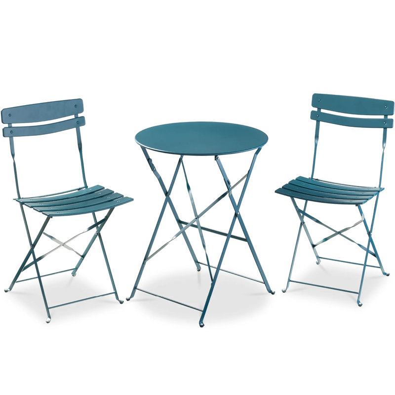 Folding Patio Bistro Set, Peacock Blue