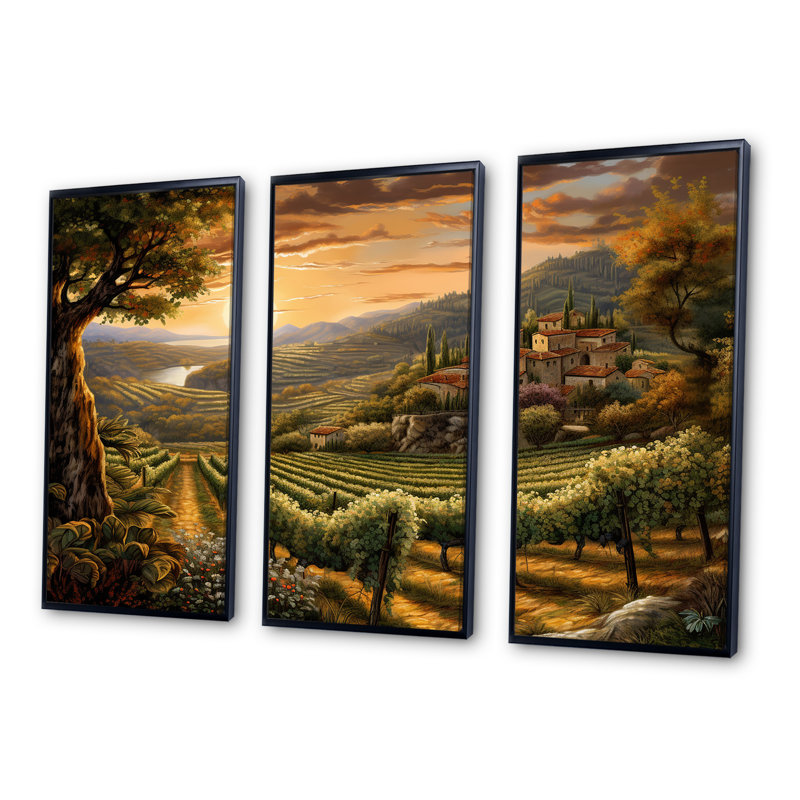 «Vineyard Charm», ensemble d'art sur toile Vineyard, Cadre flottant noir, H 40 po x l 60 po x P 1 po