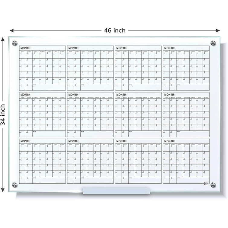 Glass Whiteboard 46 x 34 inch (4' x 3') Glass Dry Erase Board for