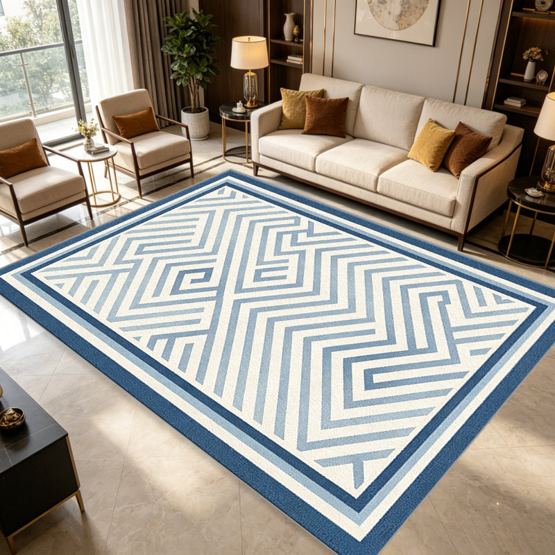 Geometric Maze Blue carpet-easy to clean, machine-washable, soft and comfortable; suitable for door mats, kitchens, living rooms, bedrooms, corridors, and laundry areas. Easy to clean, durable carpet for home decoration.