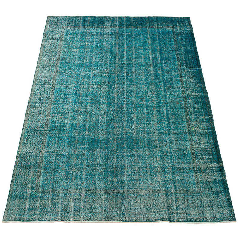 Tapis décoratif turquoise en laine de conception unique noué à la main des années 1980 6 pi 11 po x 10 pi 2 po Bonucci