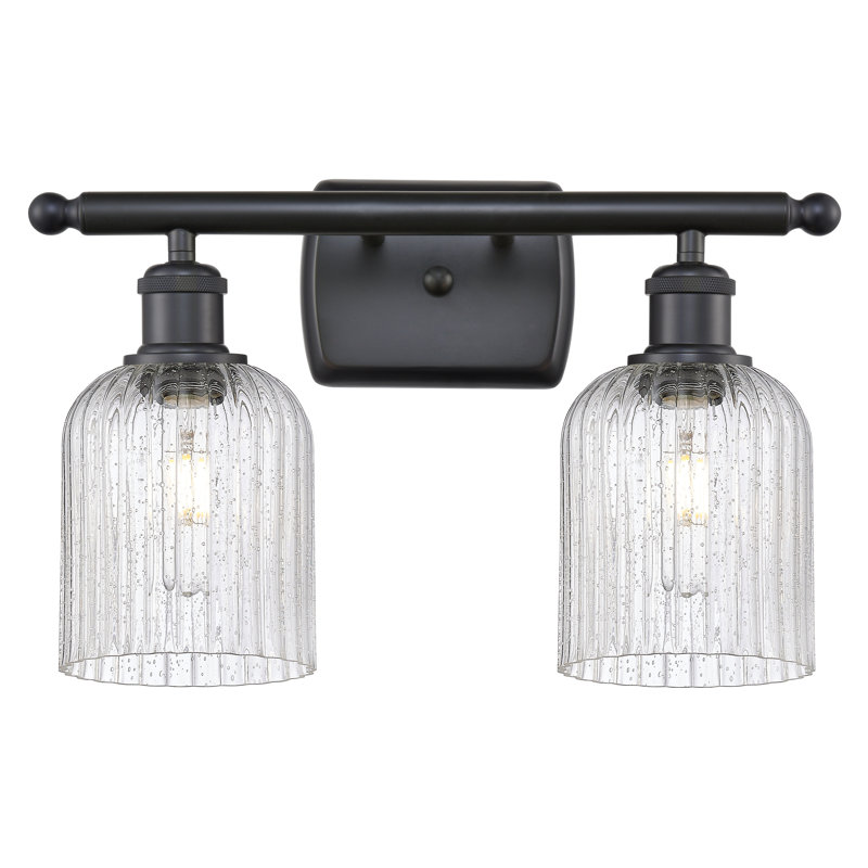 Brysin 15" W 2-Light Dimmable Metal Vanity Light with Glass Shades, Matte Black, Seedy