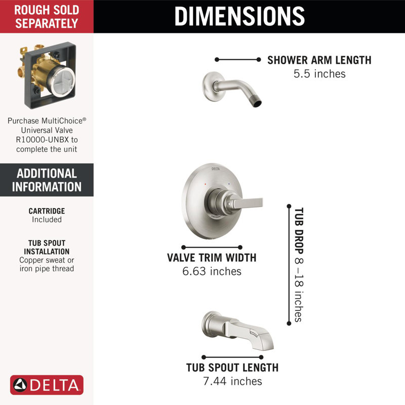 Tetra Bathtub Faucet Trim Kit, Bathtub Faucet Set, Shower Head and Handle Set, Bathtub Kit, Stainless Steel