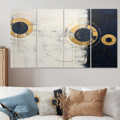 Circulaire, soleil doré et lune - Minimalisme, ensemble de 4 décorations murales