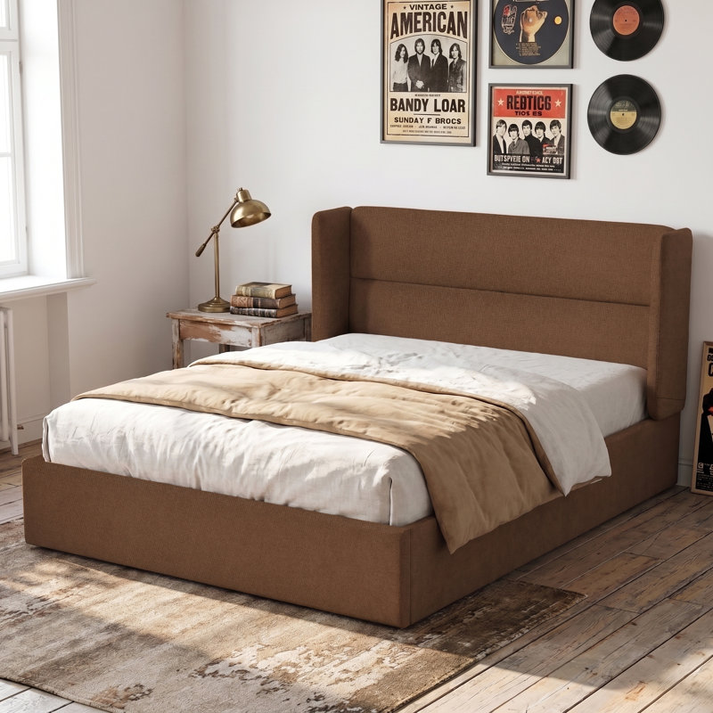 Lit plateforme tapissier avec rangement Gaillarde, Grand, Café