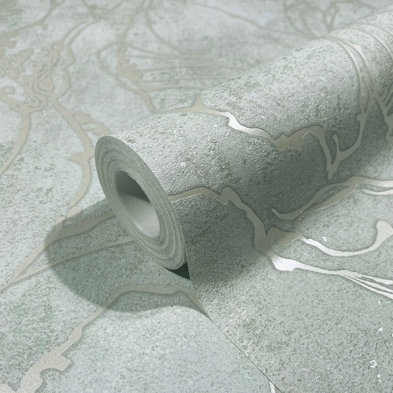Kavalier Graphic Swirls 10.05M X 53Cm Metallic Elements Wallpaper Roll, Light Green
