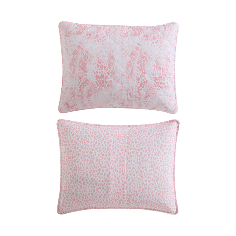Twin Pink Reversible Microfiber Quilt Set with Butterfly Design