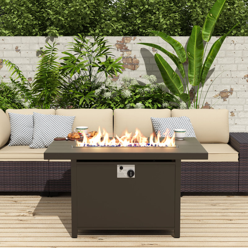 Table de foyer rectangulaire au propane en aluminium et fer, d'une puissance de 55 000 BTU