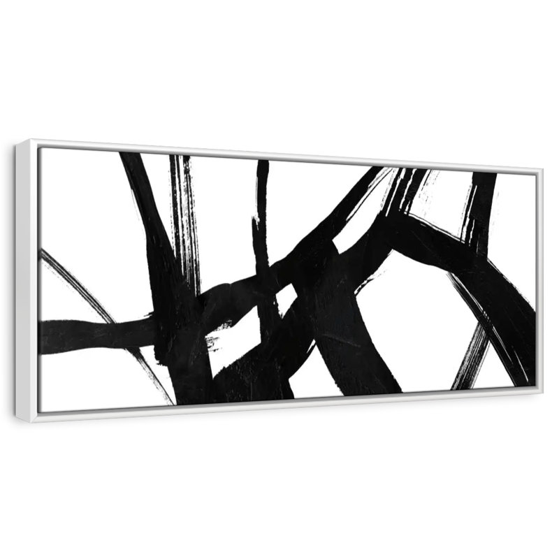 Encre noire stries V, 31" X 11", Floating Frame White