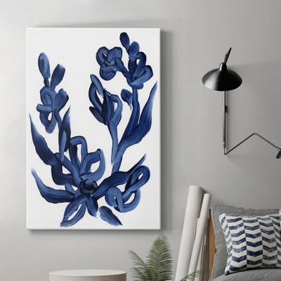 Indigo Brush Blooms I - peinture sur toile tendue