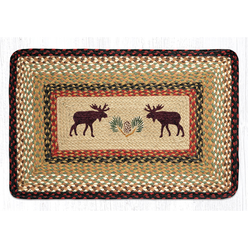  Primitive Moose Pinecone Oblong Tread Rug 30" H Accent Rug