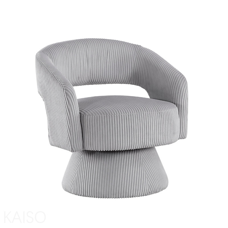 Fauteuil d'appoint pivotant, velours côtelé gris, base pivotante ronde en métal, Gray