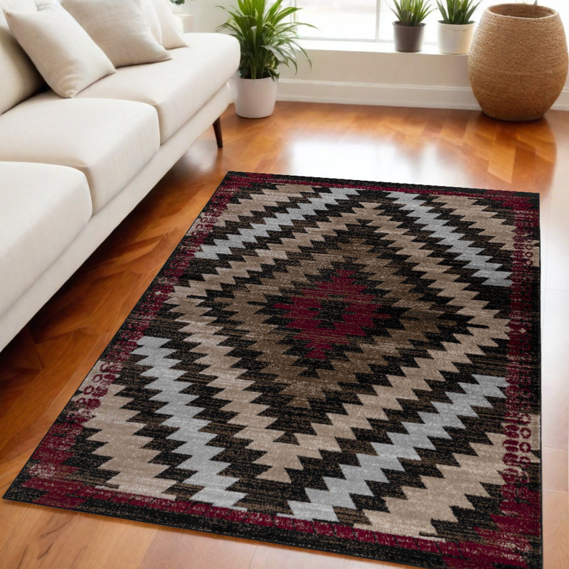 Tapis géométrique brun 5 pi x 8 pi, Rectangle 5 pi x 8 pi