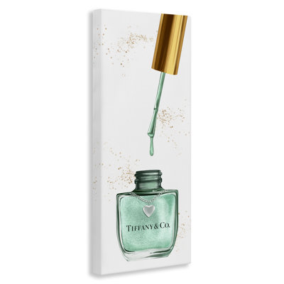 'Makeup Nail Polish Brush Cyan Gold Fashion Design' Graphic Art