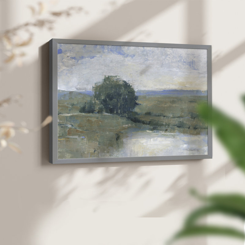 Riverbank Impression I -Framed Print - Restickable, H 8 po x l 10 po, Gris