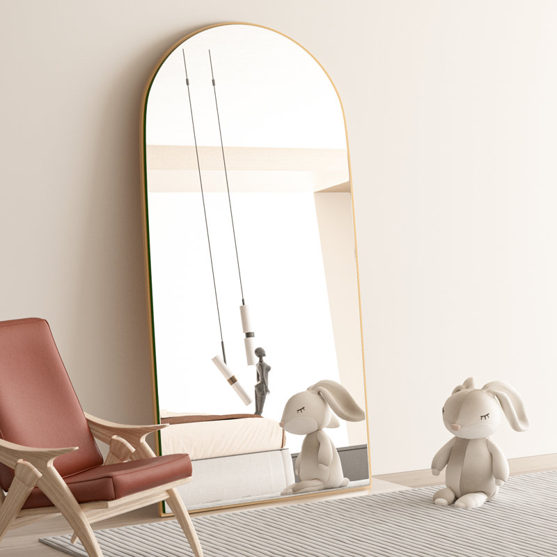 Miroir de plancher en bois massif Taziyah, H 71 po x l 28 po, Or