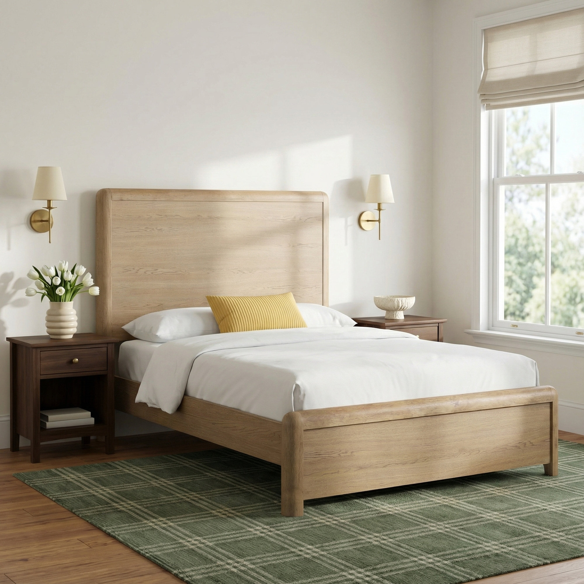 Tricia Rubberwood Panel Bed, Natural, Queen