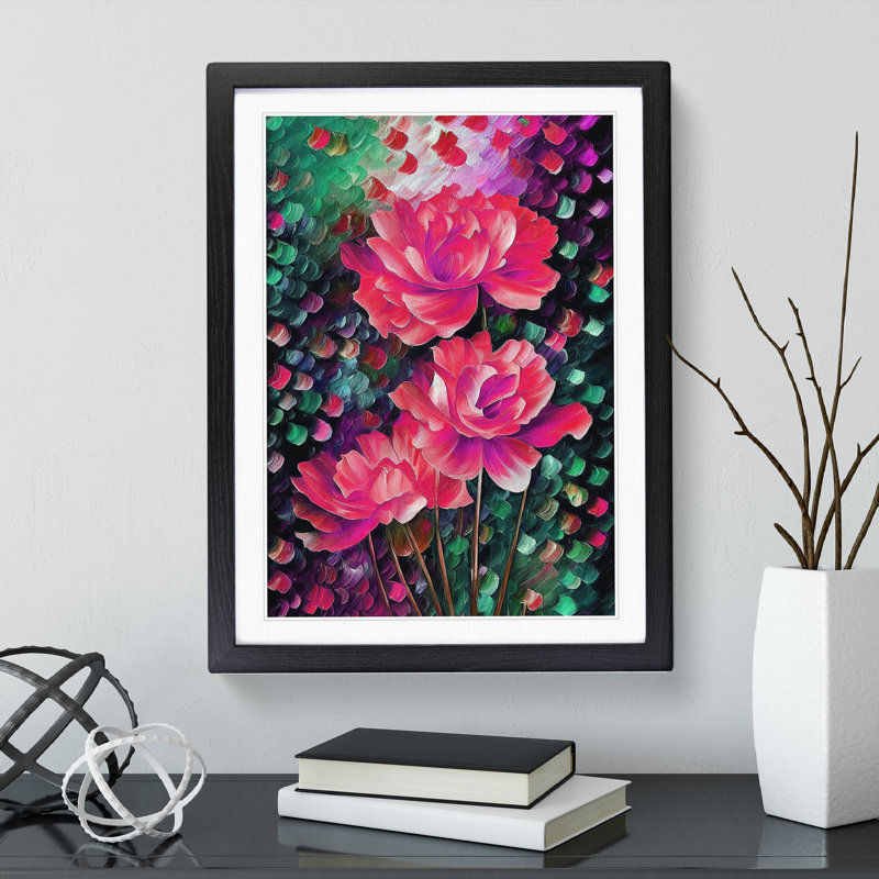 Selection Of Flowers No.1 - Single Picture Frame Painting, 34cm H x 25cm W x 2cm D, Black