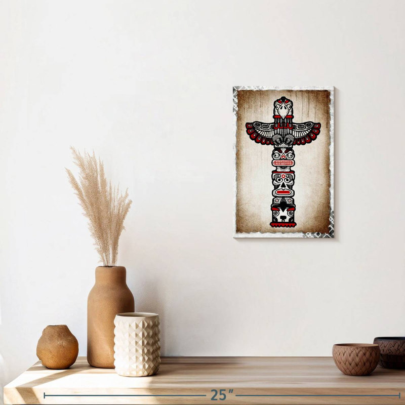 Totem amérindien sur toile, H 12 po x l 8 po x P 1 po