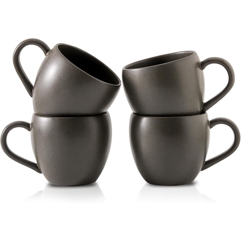 Ensemble de 4 tasses à café 16 oz en céramique noire matte - grès empilable pour la cuisine et les cadeaux