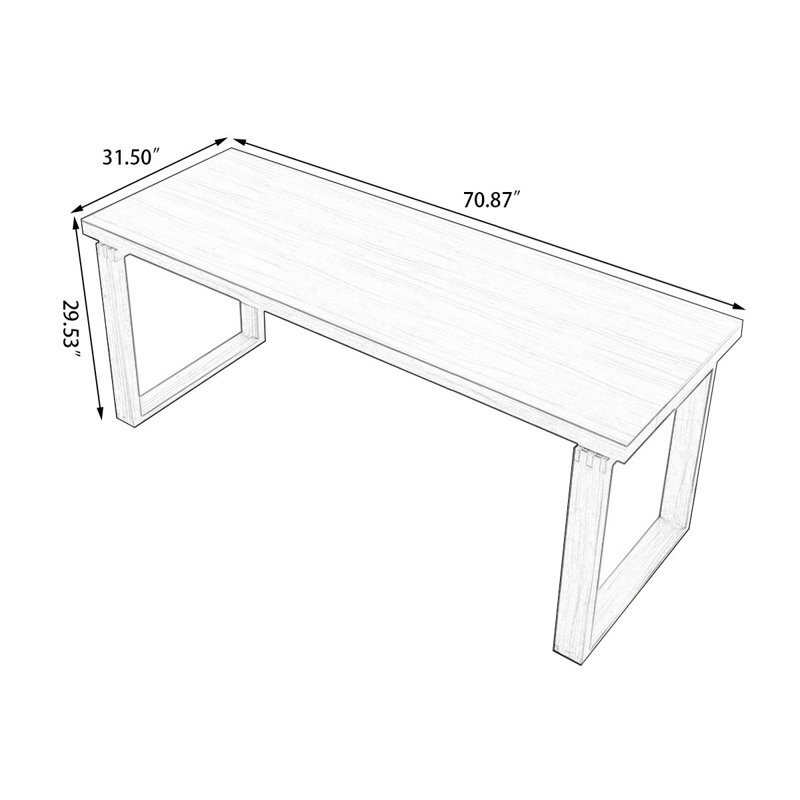 Brown Rectangular Solid Wood desk, 29.53" H x 70.87" W x 31.5" D
