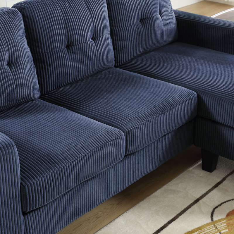 Sectional Couch with , L Shaped Sofa with Ottoman for Small Apartment, Navy Blue Velvet