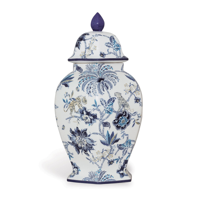 Williamsburg White/Blue Jar, 16" H x 9" W x 8" D