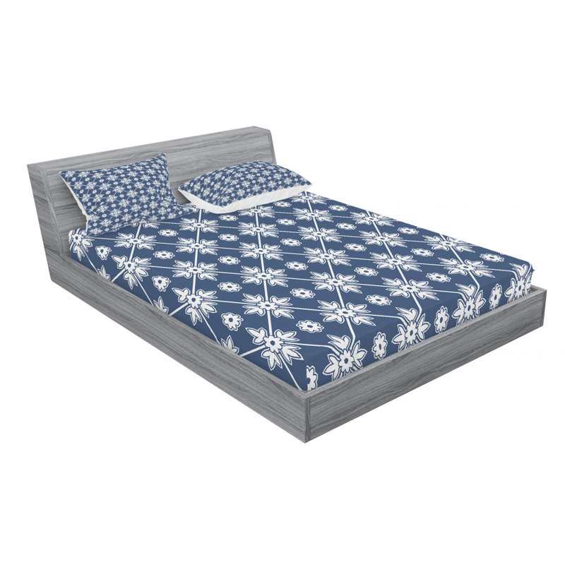 Microfiber Geometric Fitted Sheet, Full Fitted Sheet with 2 Pillowcases