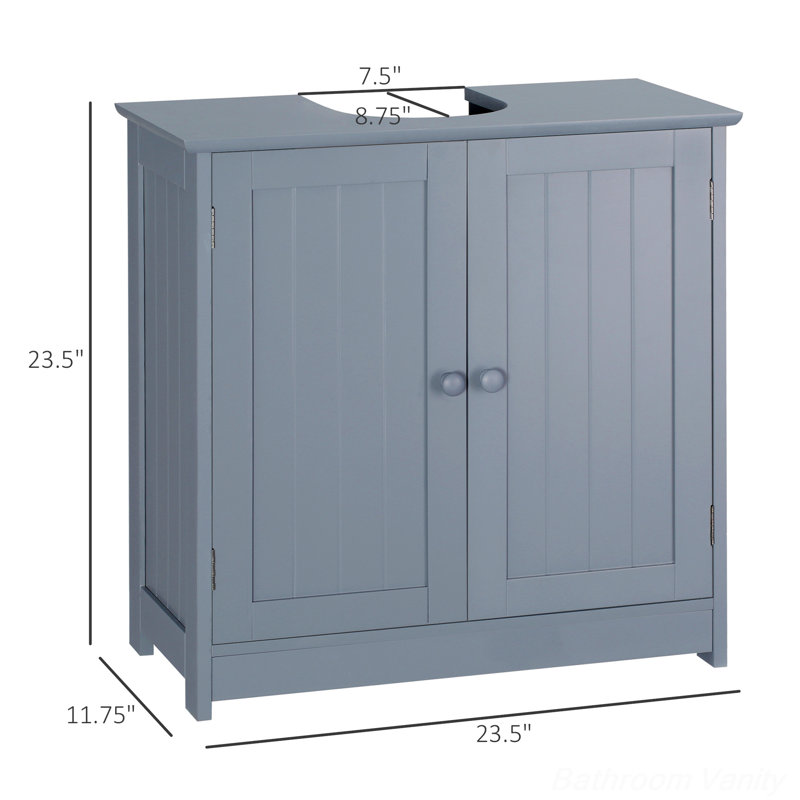 Gray MDF Pedestal Under Sink Bathroom Cabinet with Shelf